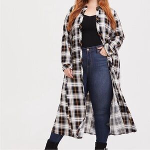 Torrid red/black plaid collared open preppy duster